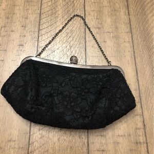 Ann Taylor Evening Mini Bag Formal Black Floral Lace Party Goth Formal whimsical